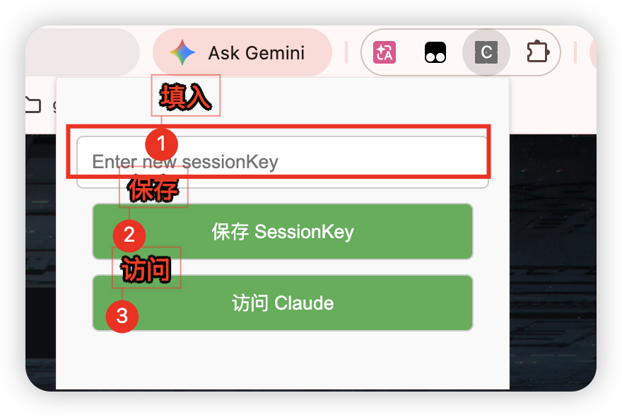 在 Claude Session Login 中粘贴 SK 并访问 Claude